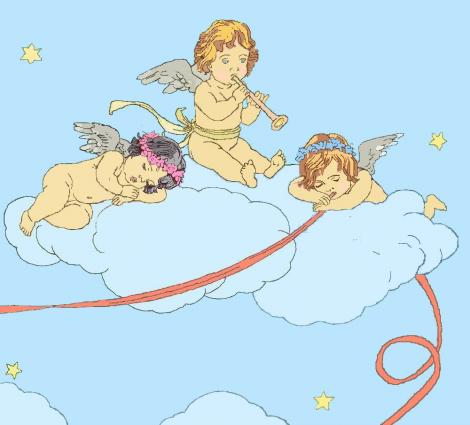 Drei Engel auf den Wolken.